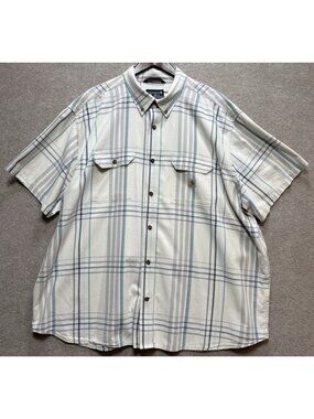 Carhartt Men's 3XL 100% Cotton Loose Fit Casual Shirt Beige Blue Gray Plaid GUC